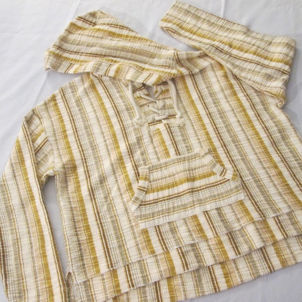 🤎 SO BROWN MULTI-COLOR OVERSIZED STRIPE PLAID LACE-UP HOODIE – SIZE S